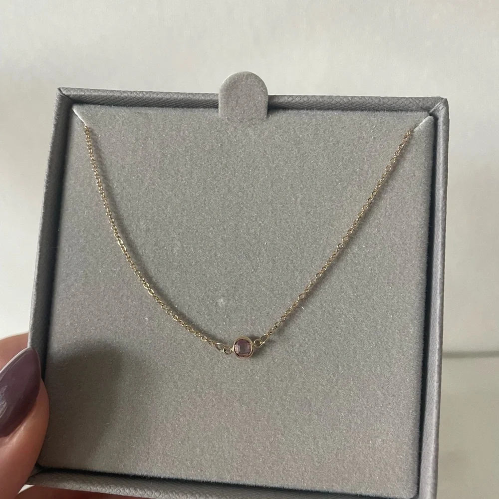 NEW HaverHill Petite 1 Birthstone Necklace in 14k Gold(Pink Sapphire October) - Picture 4 of 9